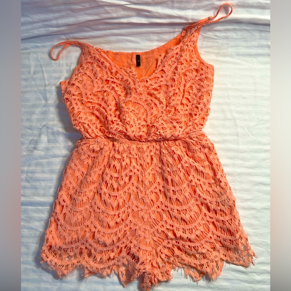 Smell the Roses Sherbet Orange Romper Sz S